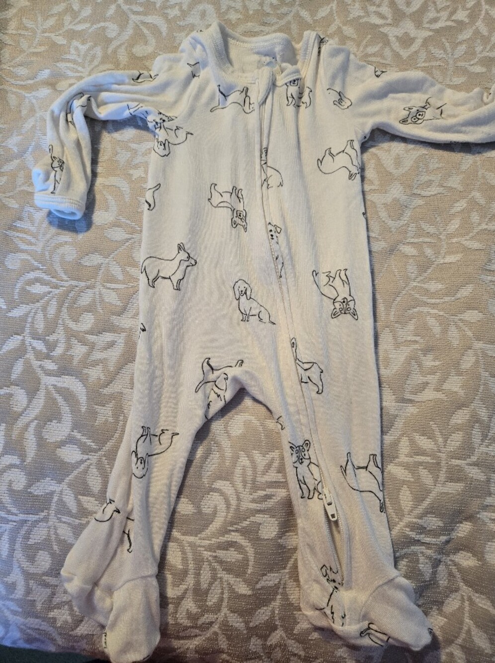 cloud island Off-White Footed One-Piece with Dog Outline Print